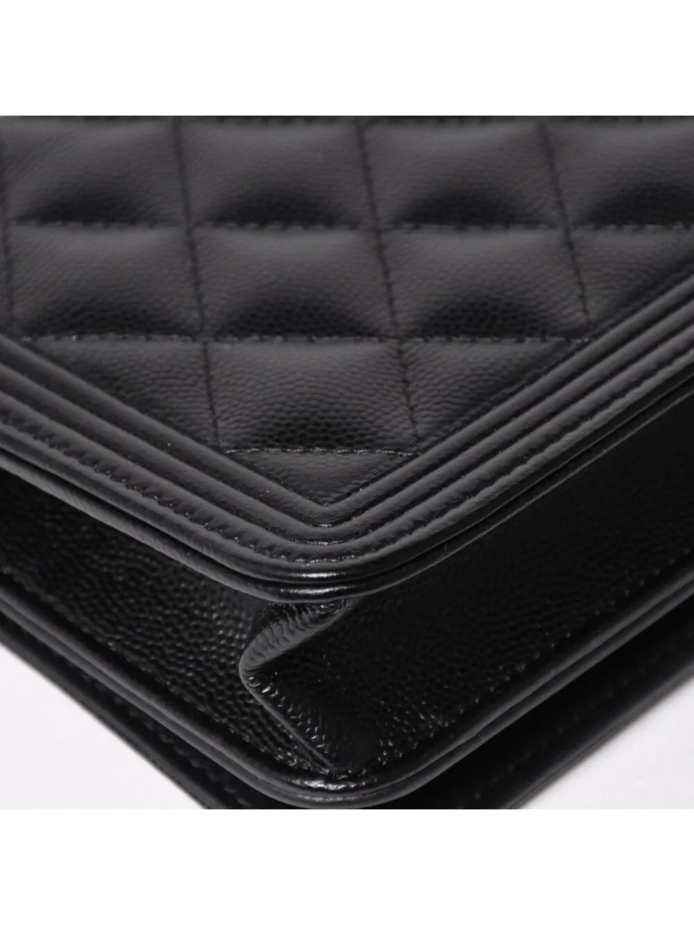 Chanel Boy Chain Shoulder Bag Caviar Leather CC Logo Black Silver